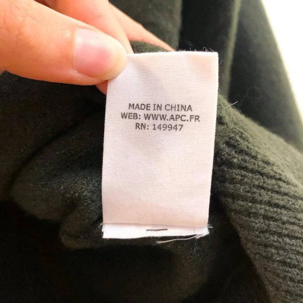 A.P.C. 100% Merino Wool Knit Crew Neck Green Distressed Crew Neck Sweater FLAWED - Picture 12 of 15